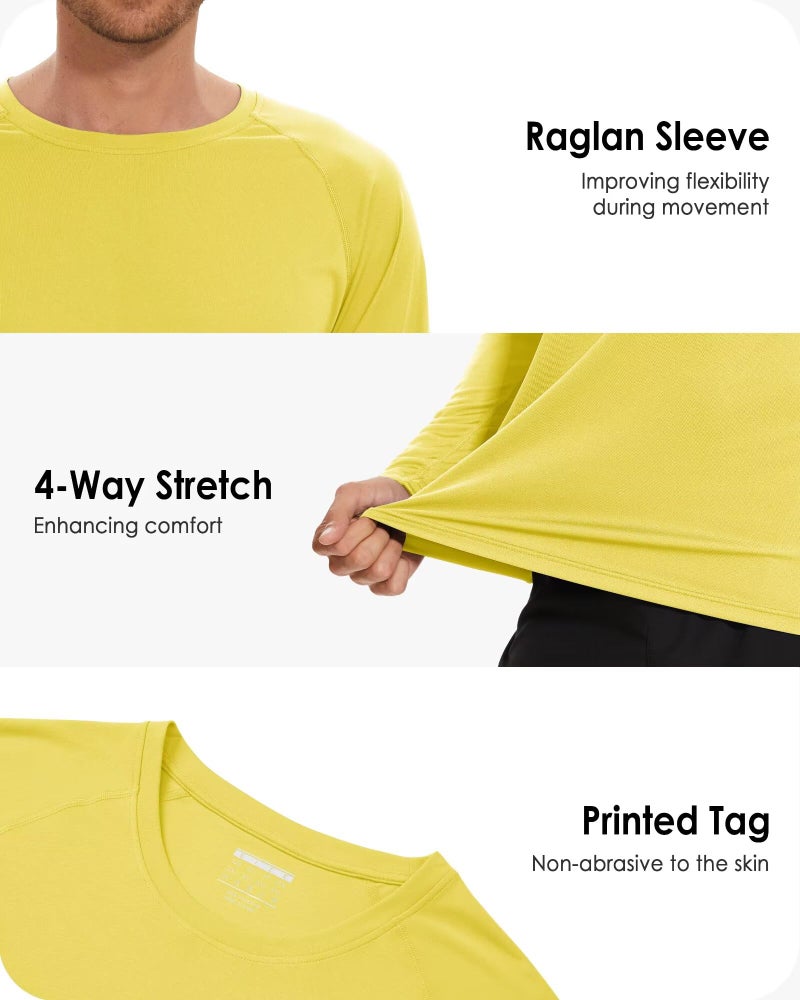 Boladeci Swim Shirts for Men Rash Guard Long Sleeve UPF 50+ UV Protection Sun Block SPF Cool Athletic Gym Tee Shirts for Men Hiking Running (Yellow) - Image 5